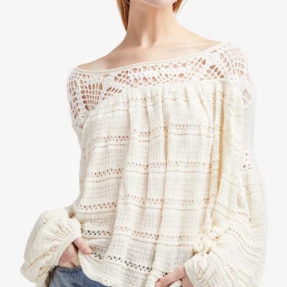 Free People Crochet Boat Neckline Sweater